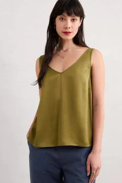 Seasalt Cornwall Tops<Wilder V-Neck Satin Vest Fern Moss
