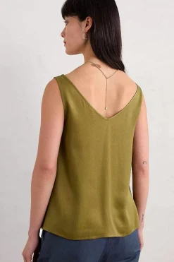 Seasalt Cornwall Tops<Wilder V-Neck Satin Vest Fern Moss