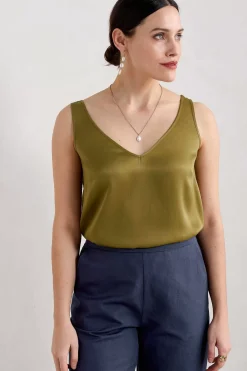 Seasalt Cornwall Tops<Wilder V-Neck Satin Vest Fern Moss