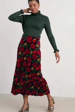 Seasalt Cornwall Skirts<Wildflower Tiered Velvet Maxi Skirt Collaged Rose Onyx Carmine