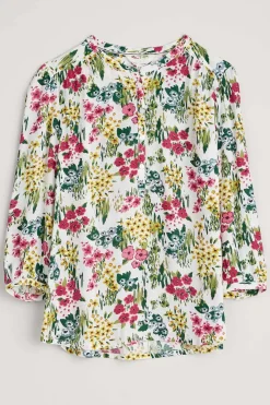 Seasalt Cornwall Tops<Willow Path 3/4 Sleeve Printed Shirt Painterly Field Chalk