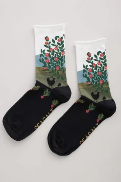 Seasalt Cornwall Socks & Tights<Women's Postcard Organic Cotton Socks Orchard Trees Onyx